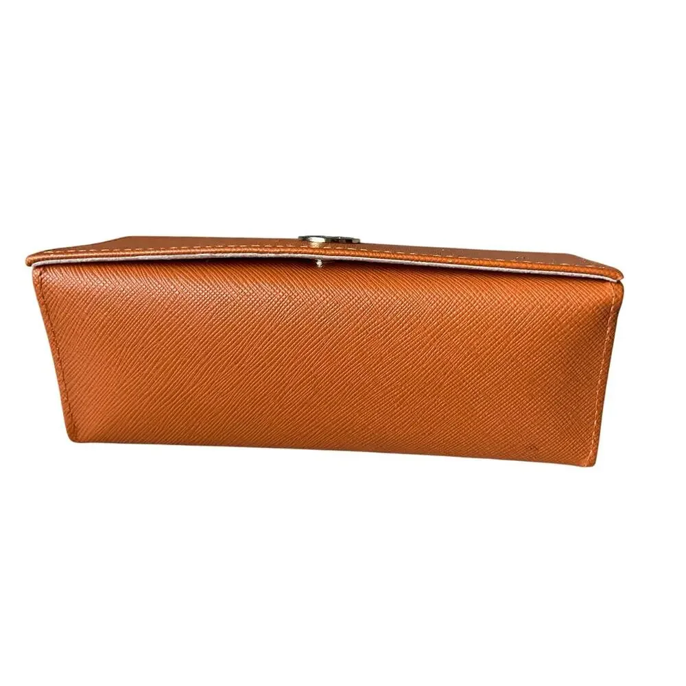 Tory Burch Sunglass Case Orange Saffiano Leather Snap Magnetic Closure